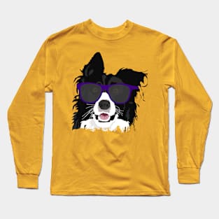 Funny Border Collie With Hip Cool Sunglasses Design Long Sleeve T-Shirt